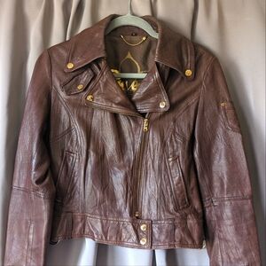 Motorcycle jacket. Chocolate brown, gold hardware, classic, Y2K, genuine leather